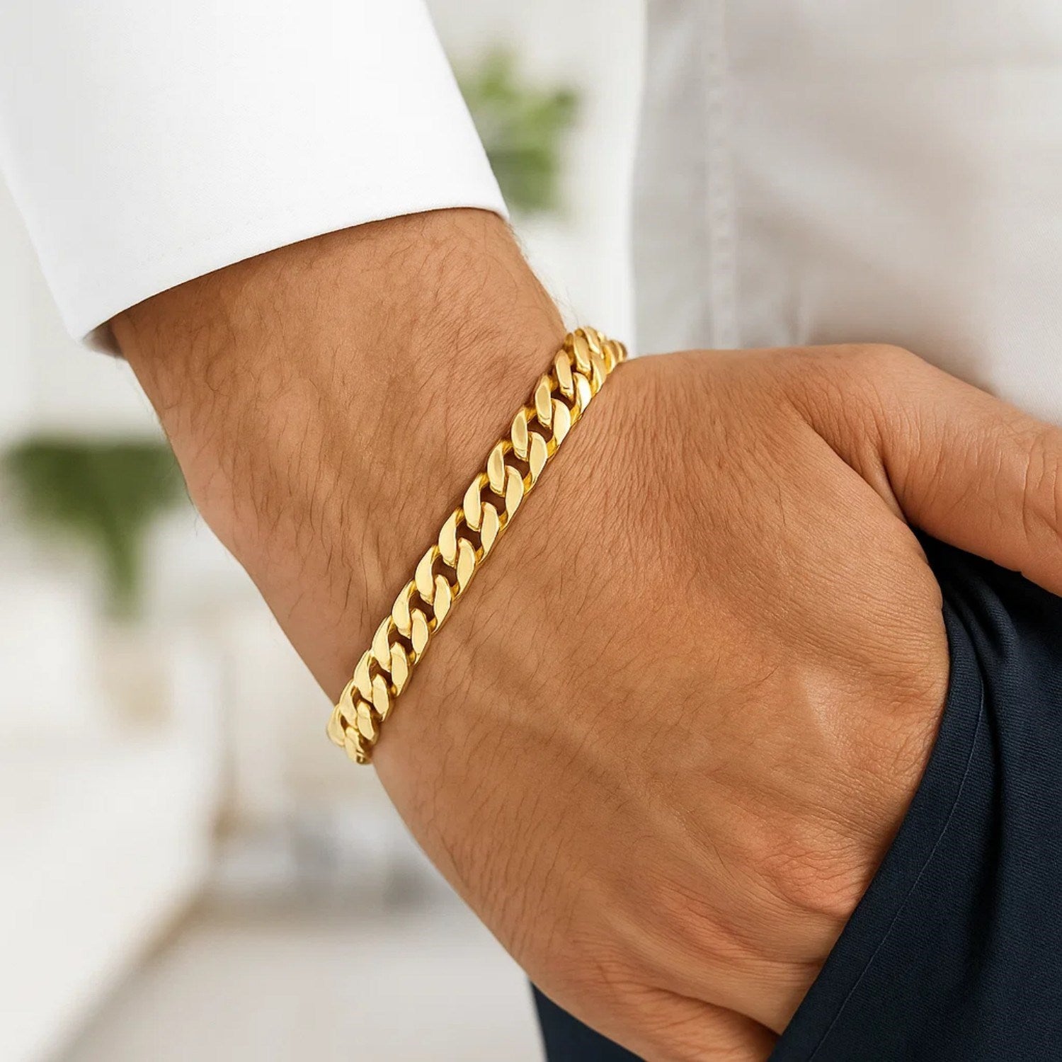14K Yellow Gold Edge Link Chain Bracelet