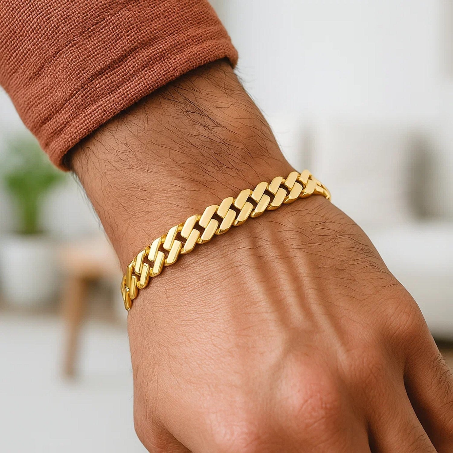 14K Yellow Gold Edge Link Chain Bracelet