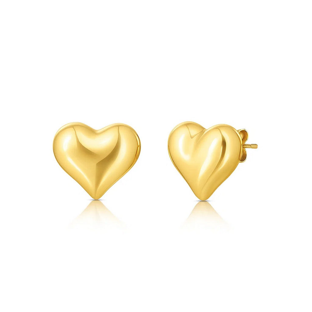 Puffed Heart Stud Earrings | 14K Gold