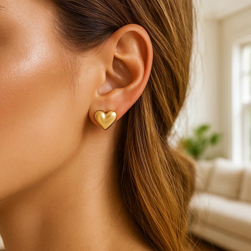 Puffed Heart Stud Earrings | 14K Gold