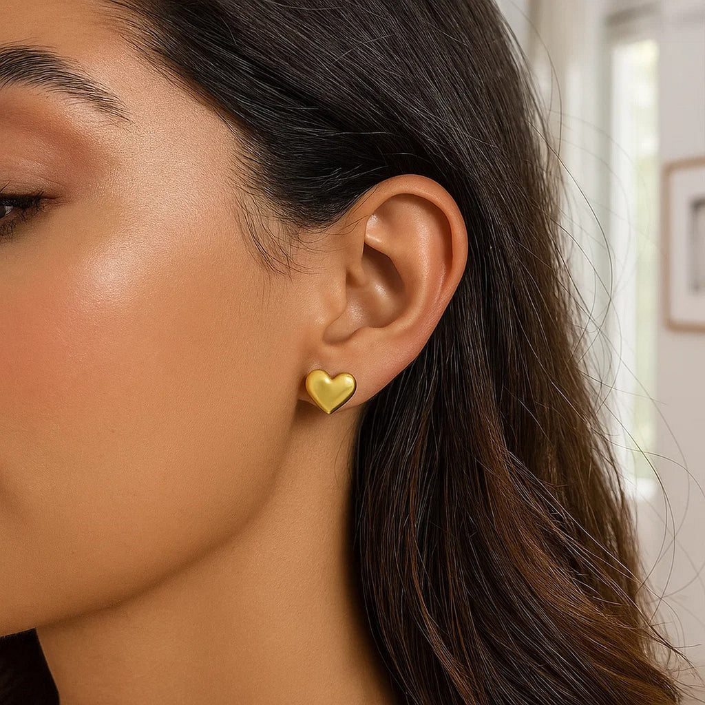 Puffed Heart Stud Earrings | 14K Gold