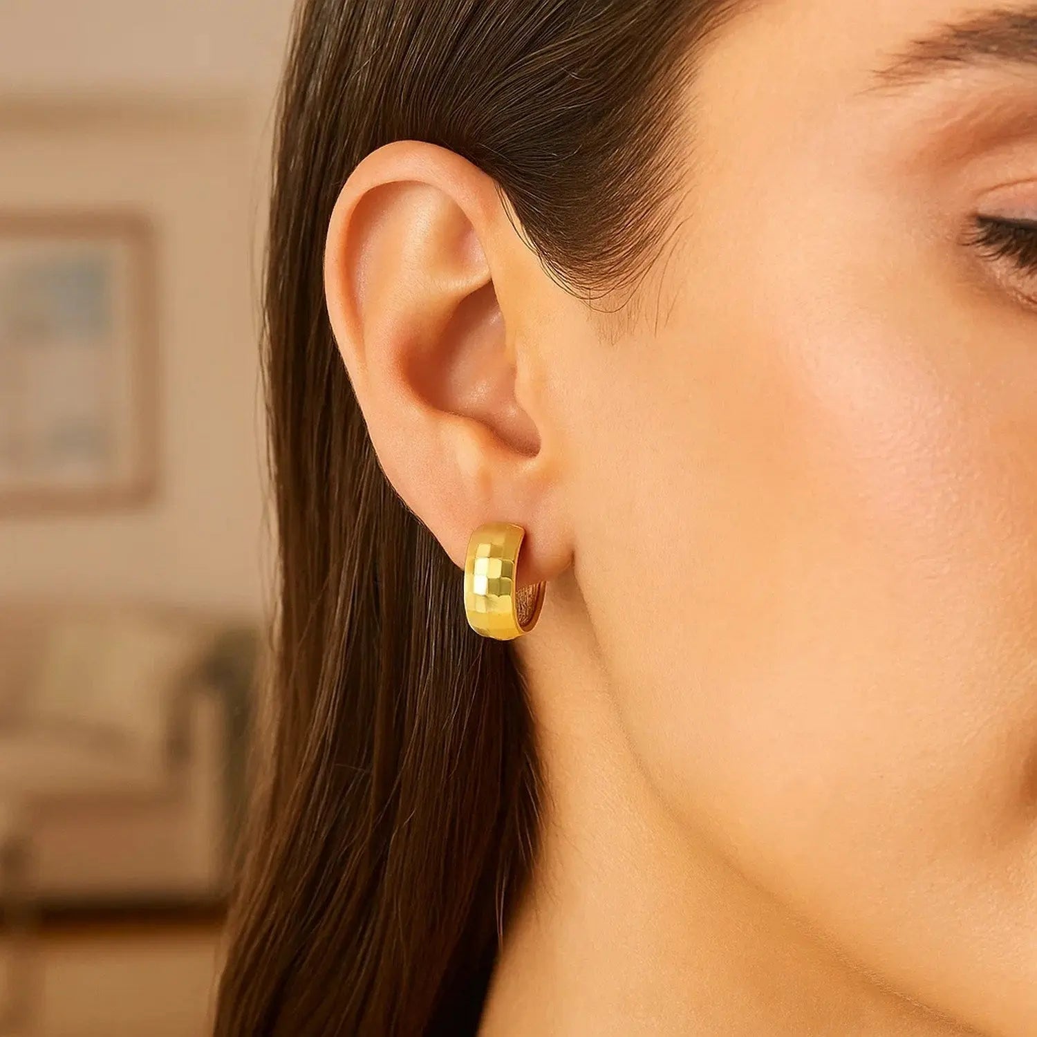 Checkerboard Hoop Earrings | 14K Gold  Hoop Earrings DEEVE