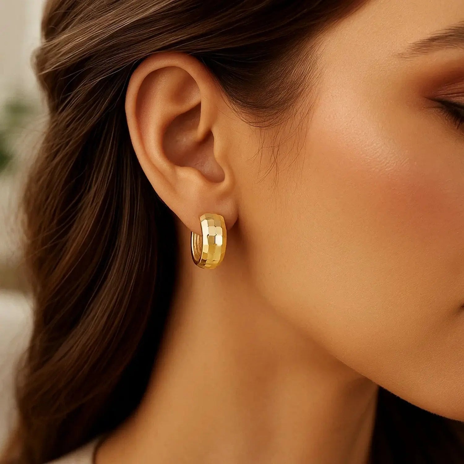 Checkerboard Hoop Earrings | 14K Gold  Hoop Earrings DEEVE