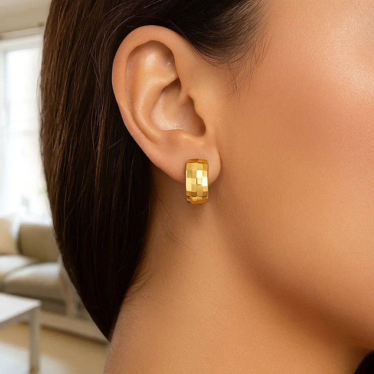 Checkerboard Hoop Earrings | 14K Gold  Hoop Earrings DEEVE