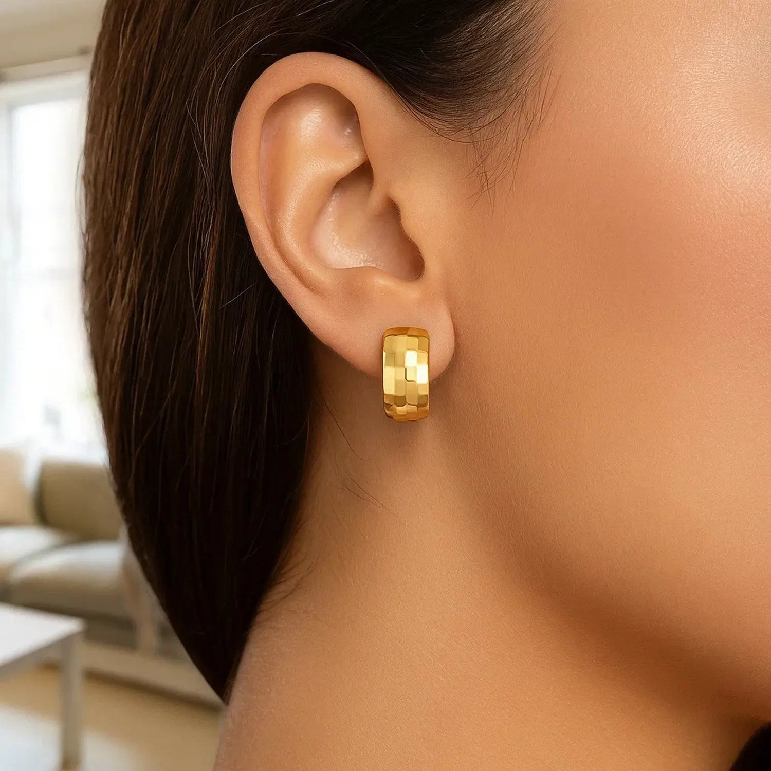 Checkerboard Hoop Earrings | 14K Gold  Hoop Earrings DEEVE