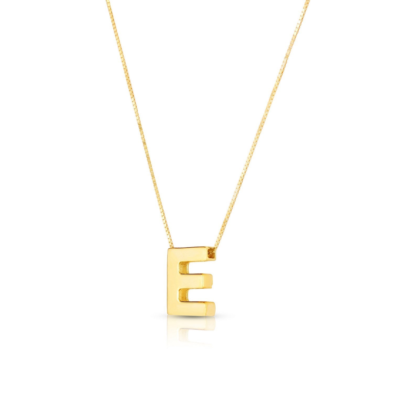 14K Yellow Gold Yours Truly Block Letter Initial E Necklace