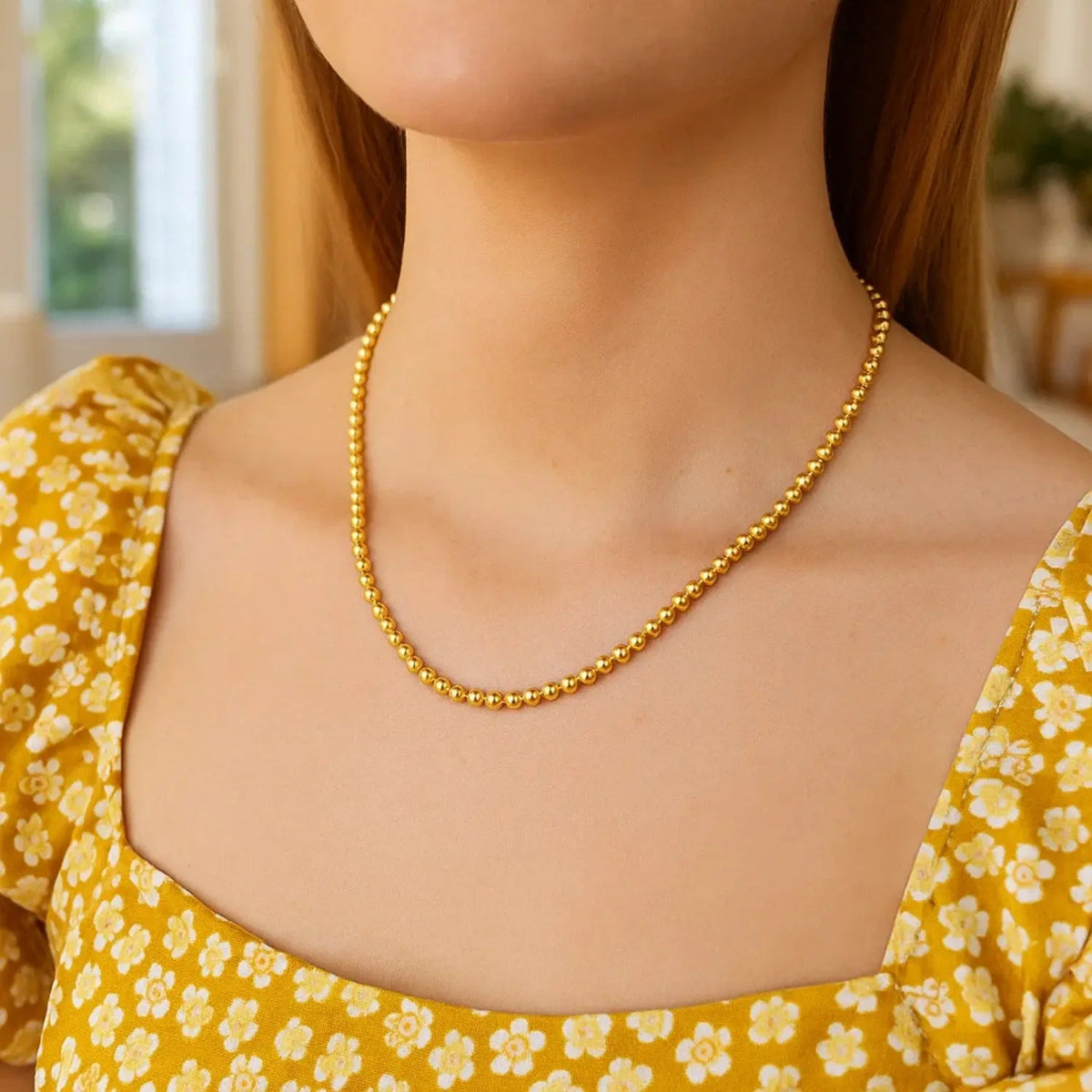 Bead Chain Necklace in 14K Yellow Gold  Choker DEEVE