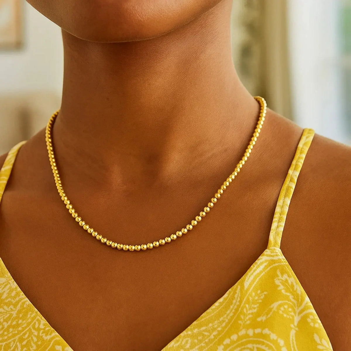 Bead Chain Necklace in 14K Yellow Gold  Choker DEEVE