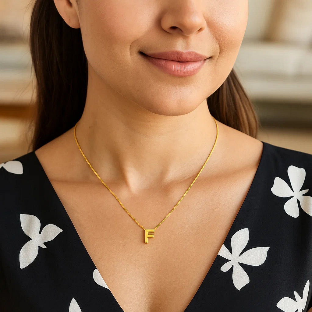 14K Yellow Gold Yours Truly Block Letter Initial F Necklace