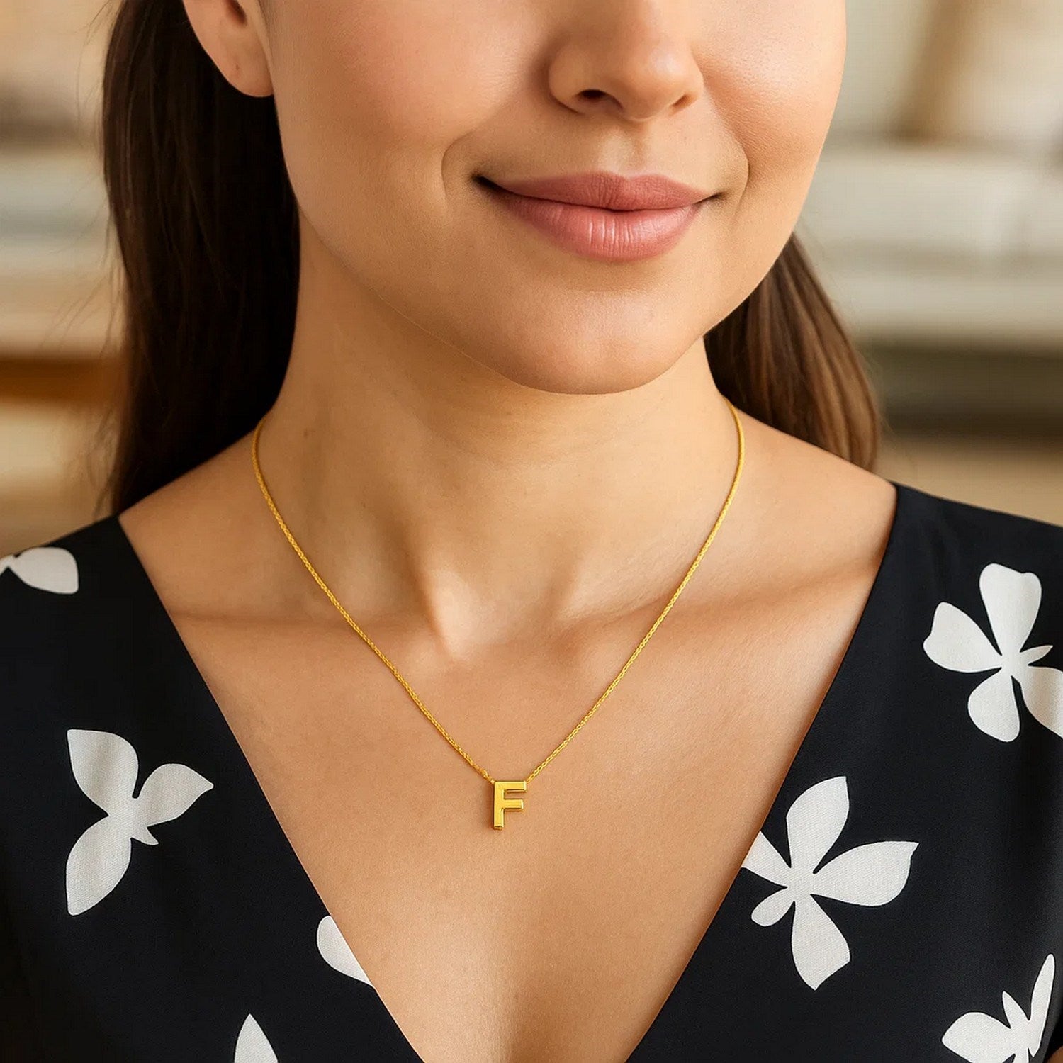 14K Yellow Gold Yours Truly Block Letter Initial F Necklace