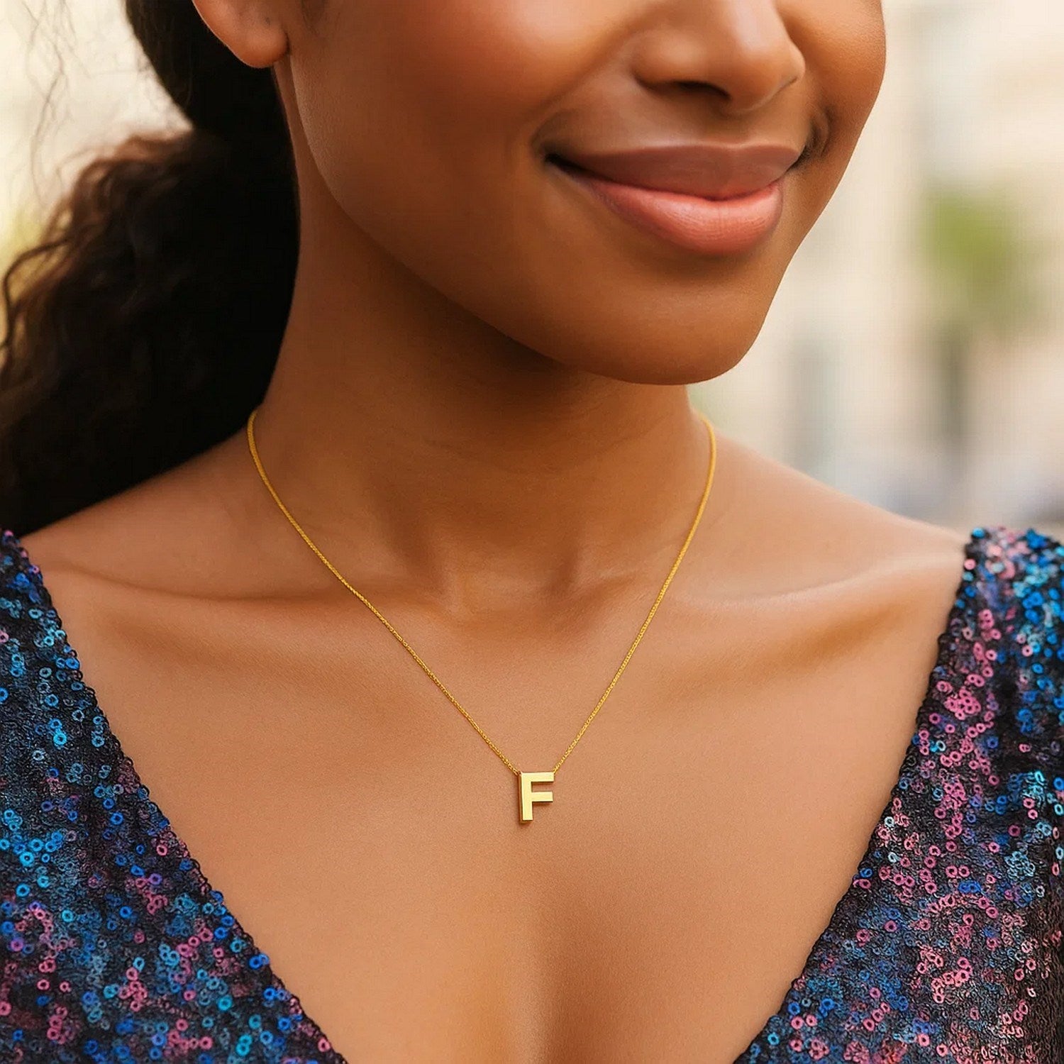 14K Yellow Gold Yours Truly Block Letter Initial F Necklace