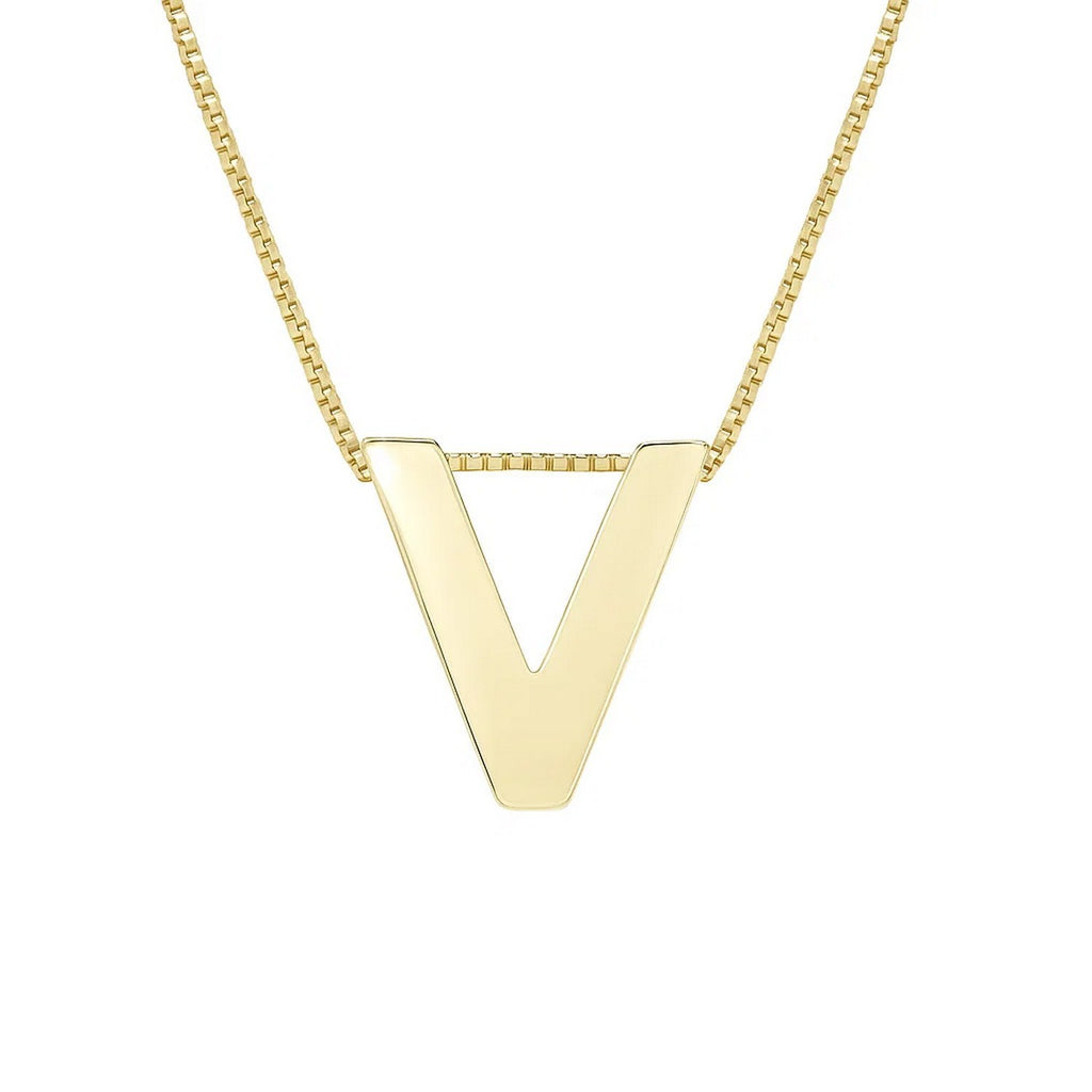 14K Yellow Gold Yours Truly Block Letter Initial V Necklace