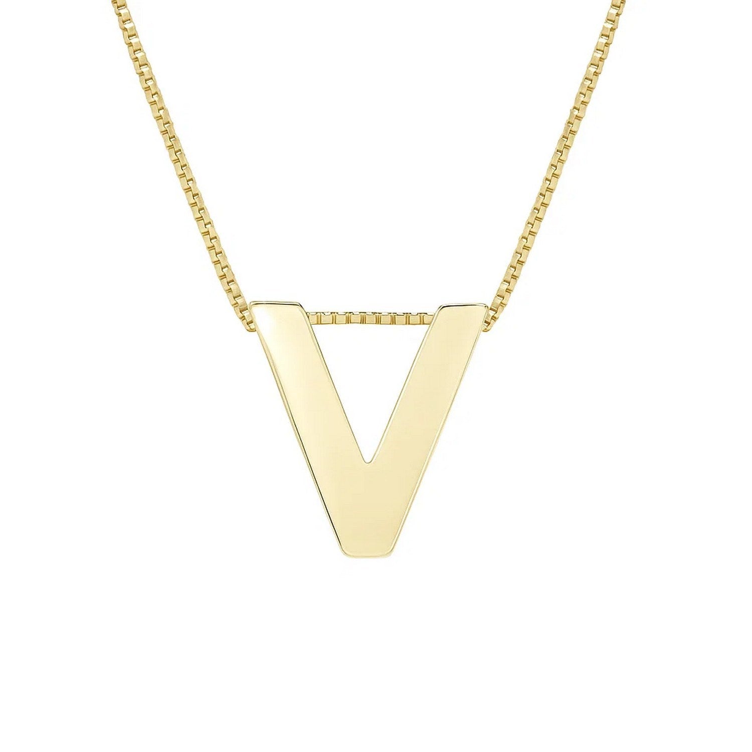 14K Yellow Gold Yours Truly Block Letter Initial V Necklace