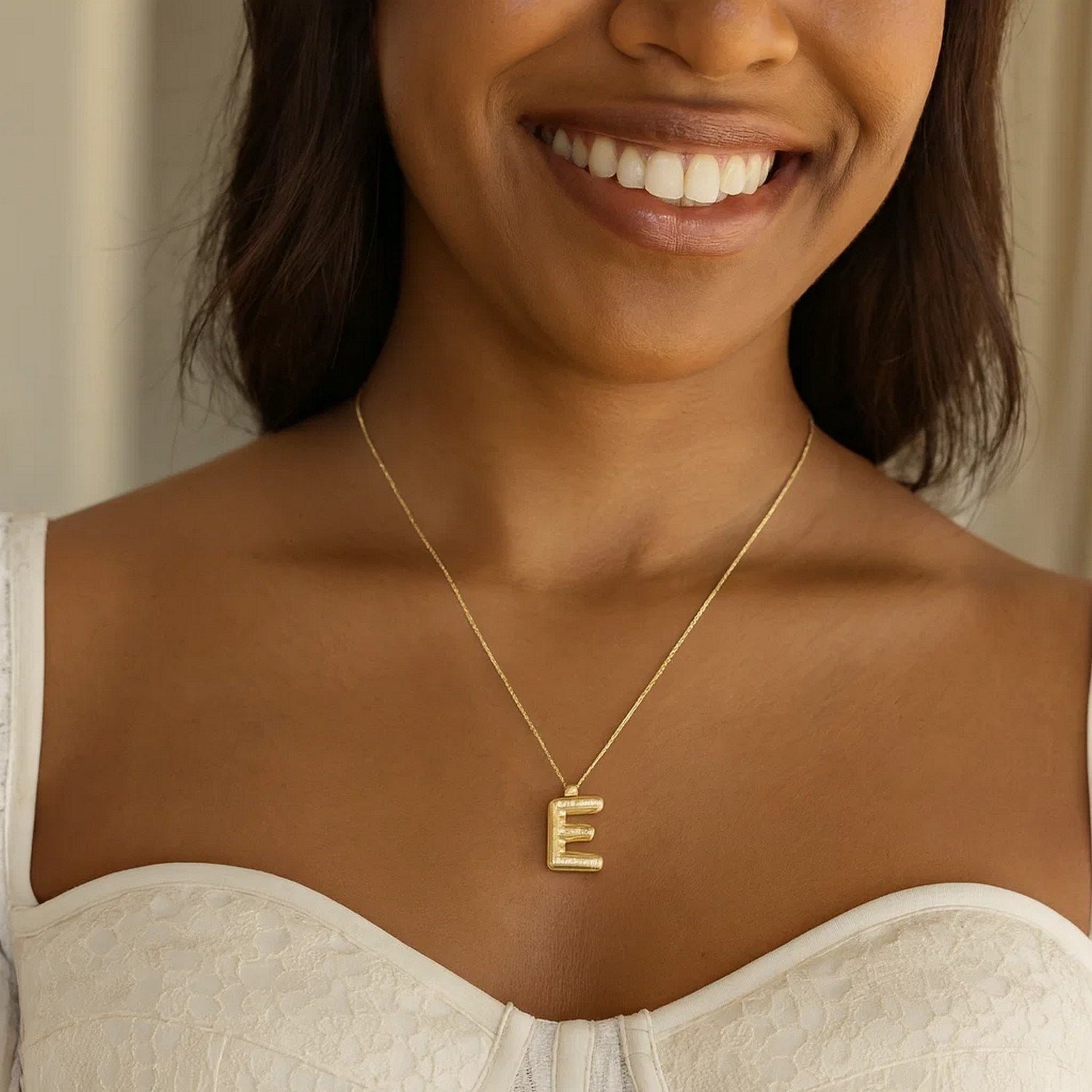 14K Yellow Gold Helium Initial E Pendant