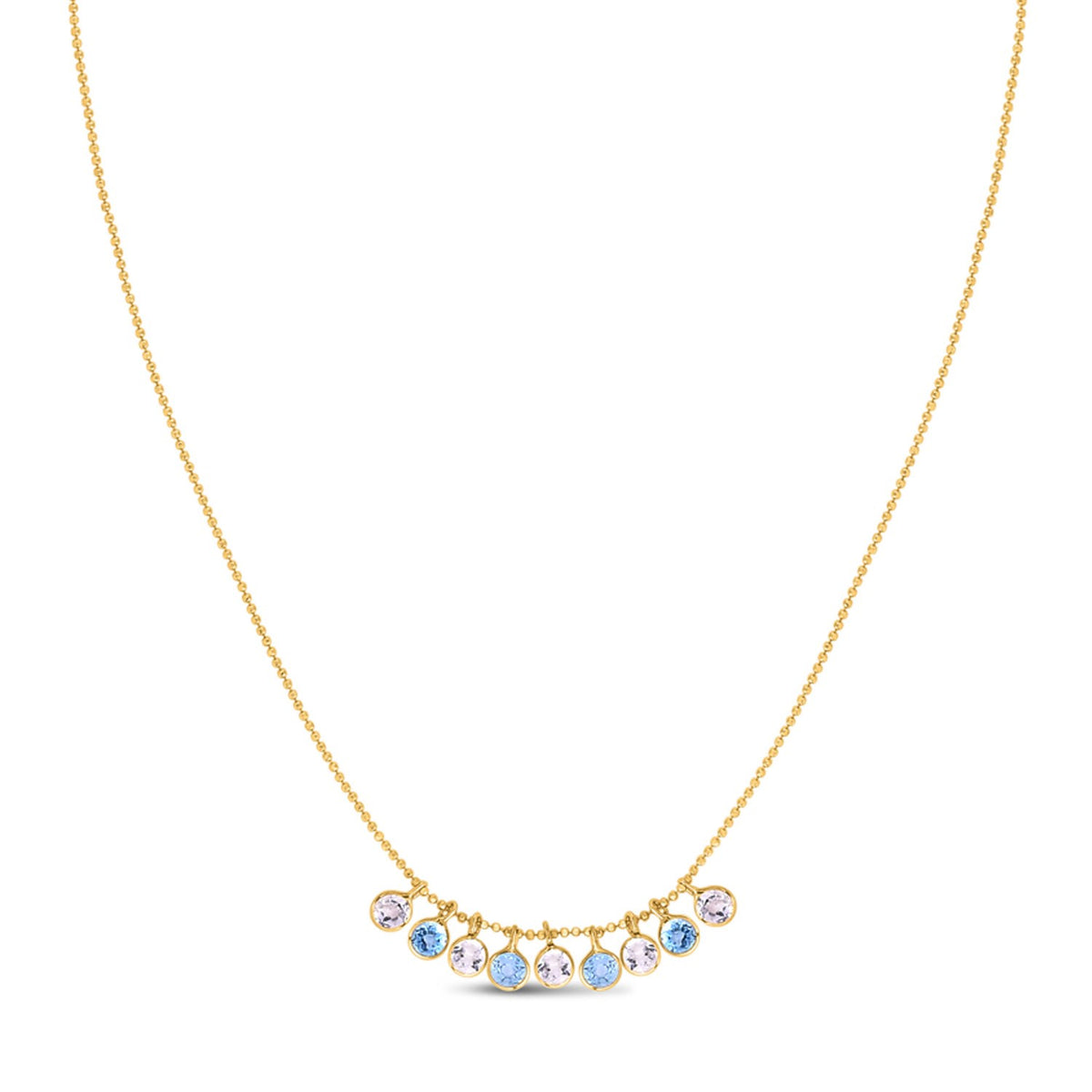 Blue and White Topaz Dancing Drop Necklace in 14K Yellow Gold - DEEVE