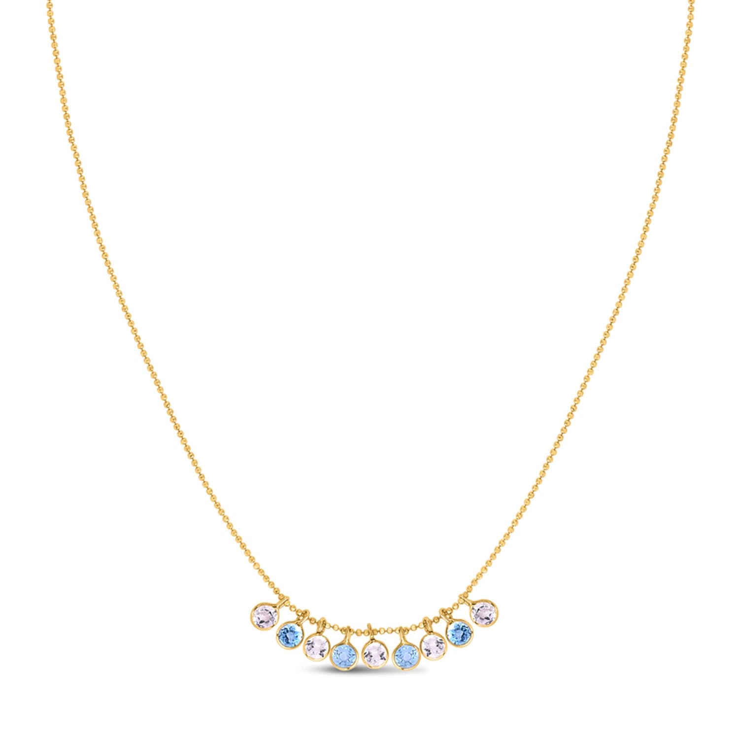 Blue and White Topaz Dancing Drop Necklace in 14K Yellow Gold - DEEVE
