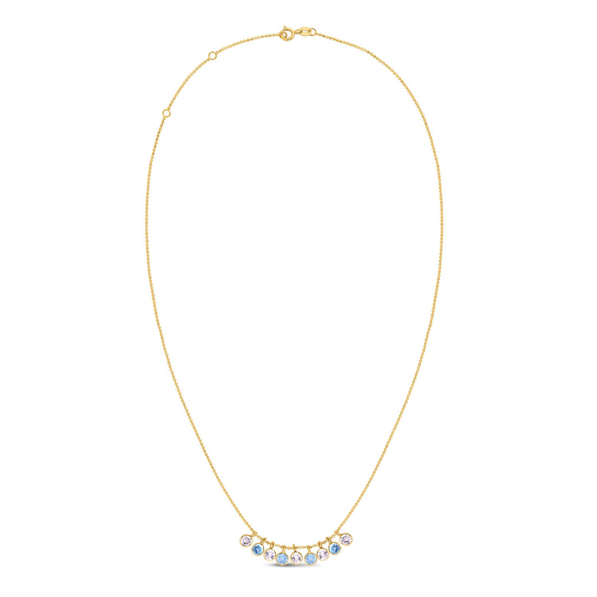 Blue and White Topaz Dancing Drop Necklace in 14K Yellow Gold - DEEVE