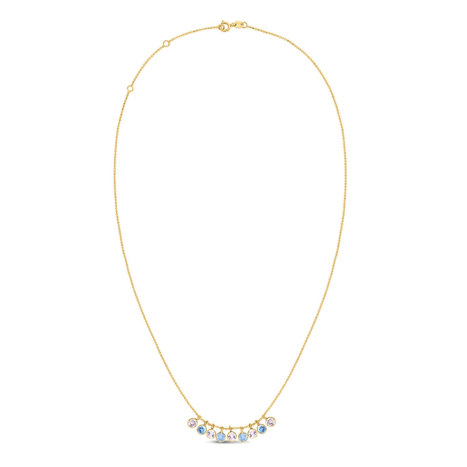 Blue and White Topaz Dancing Drop Necklace in 14K Yellow Gold - DEEVE