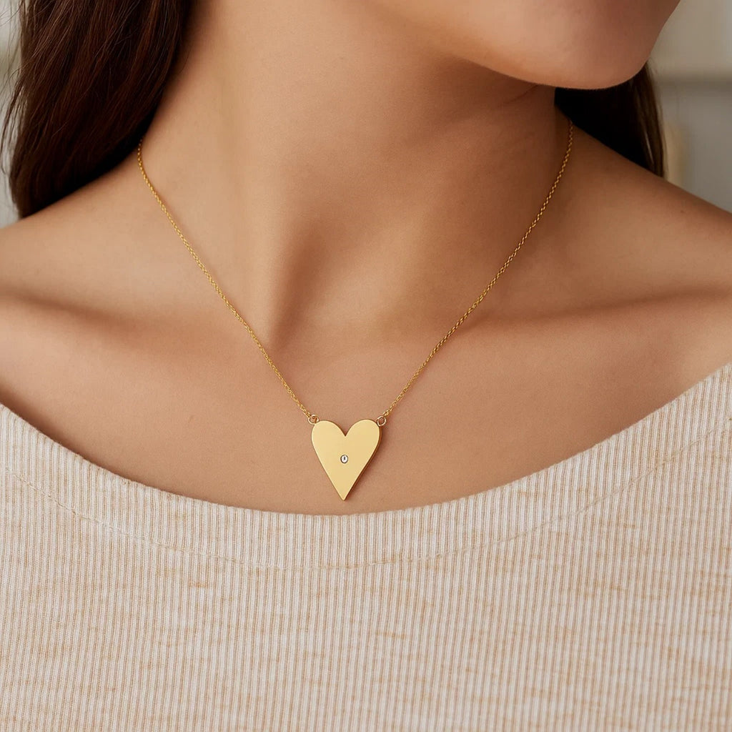 High Polish Elongated Heart Necklace in 14K Yellow Gold