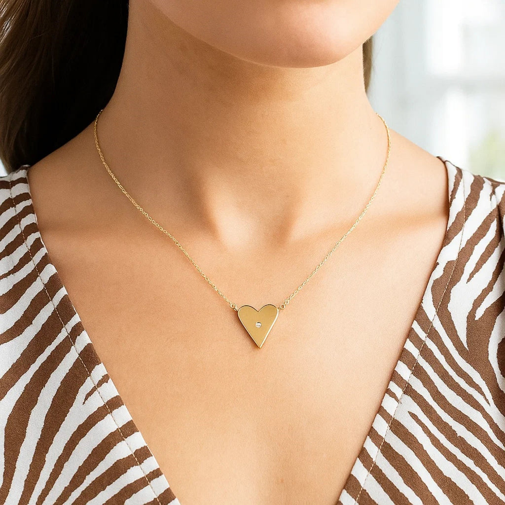 High Polish Elongated Heart Necklace in 14K Yellow Gold