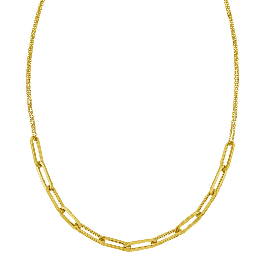14k yellow gold chocker necklace paperclip front and cable chain at back