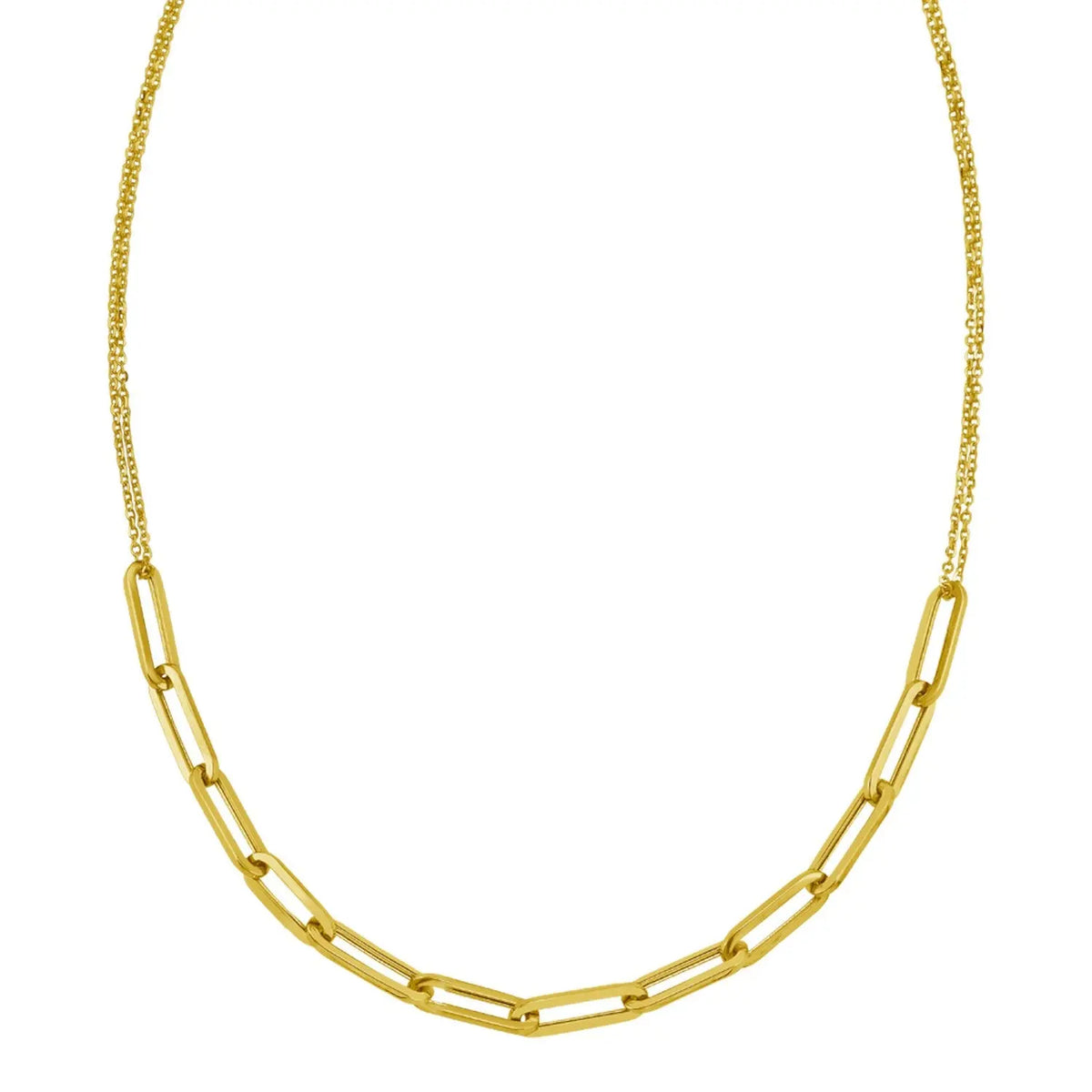 14k yellow gold chocker necklace paperclip front and cable chain at back