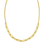 14k yellow gold chocker necklace paperclip front and cable chain at back