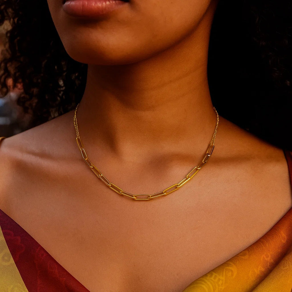 Adjustable Paperclip Link Necklace in 14K Yellow Gold