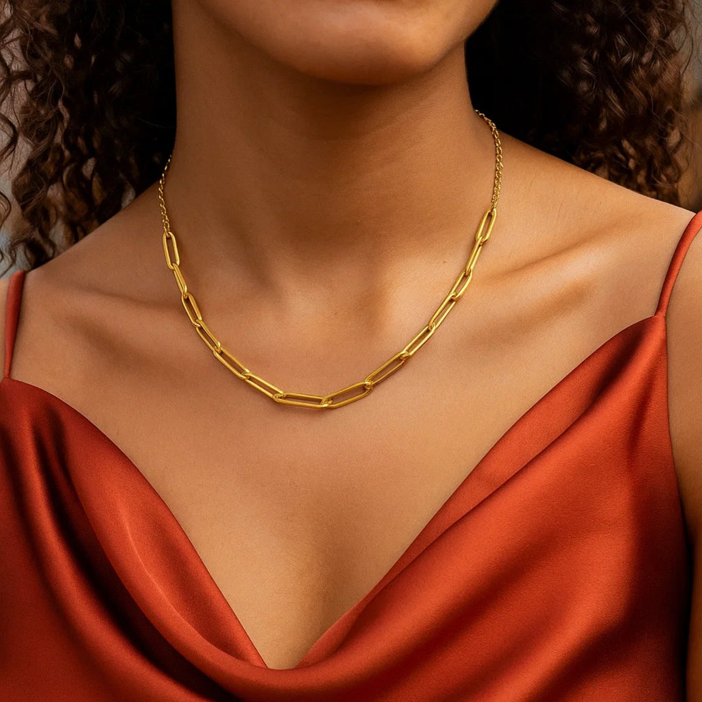 Adjustable Paperclip Link Necklace in 14K Yellow Gold