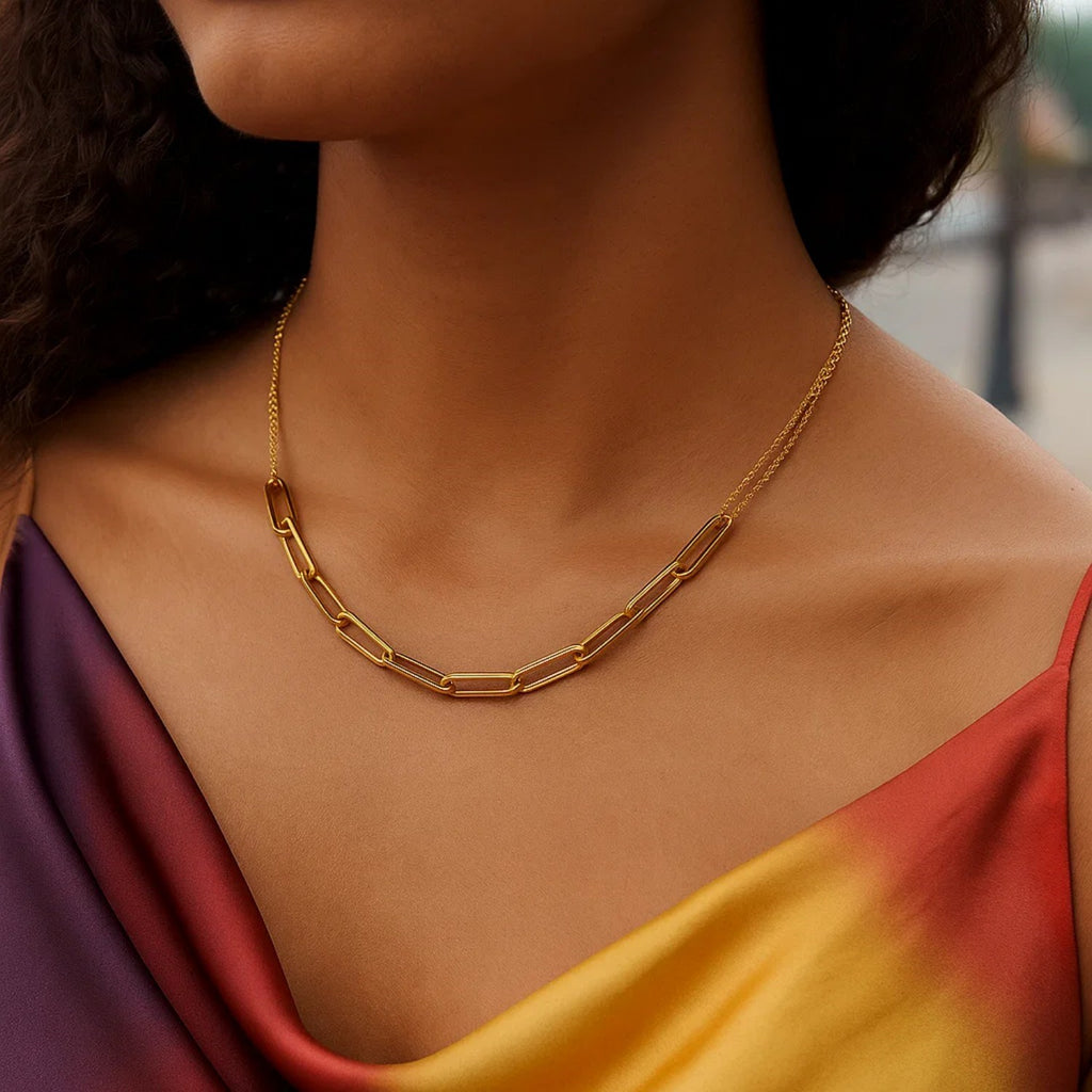 Adjustable Paperclip Link Necklace in 14K Yellow Gold