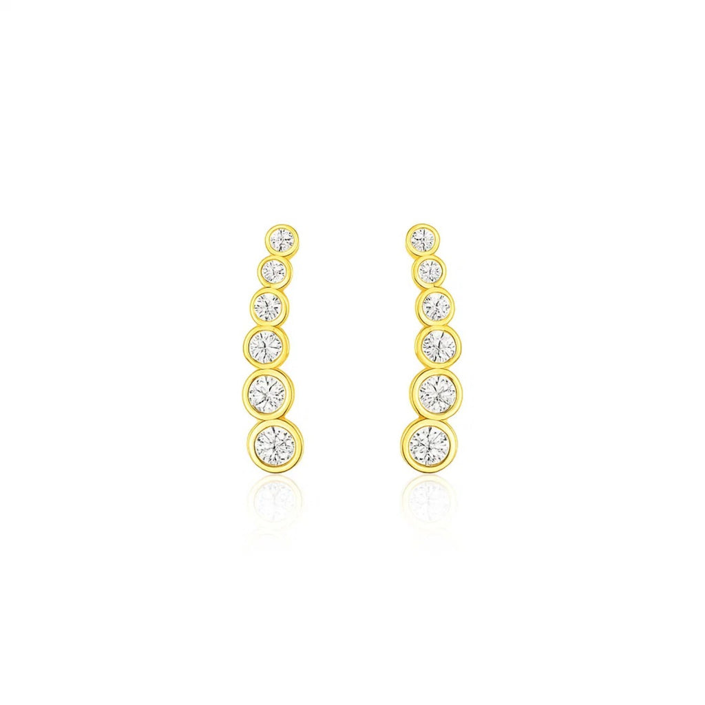 Graduated Circles Climber Earrings Cubic Zirconias | 14K Gold