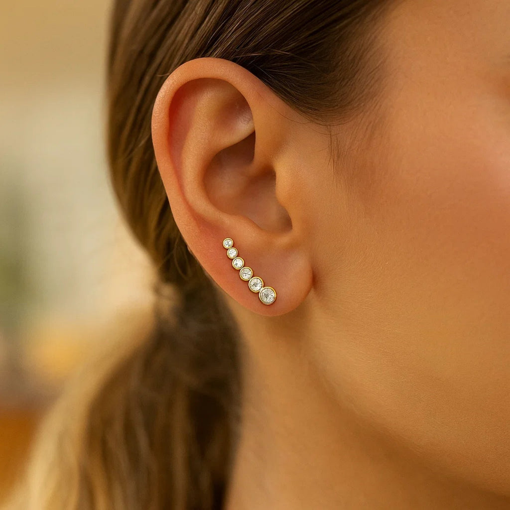 Graduated Circles Climber Earrings Cubic Zirconias | 14K Gold