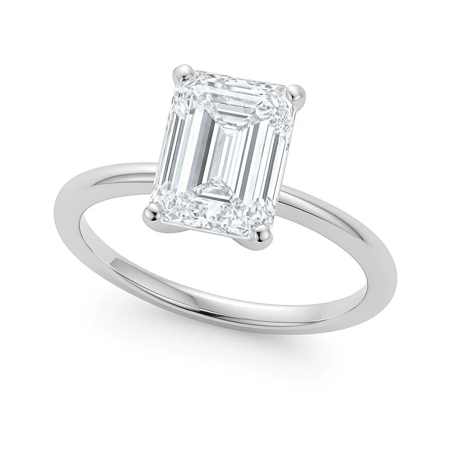 2.ct Emerald Cut Lab Grown Diamond Solitaire Ring in 14K White Gold | IGI Certified