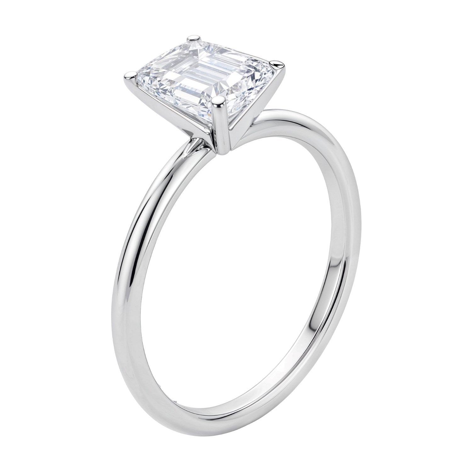 2.ct Emerald Cut Lab Grown Diamond Solitaire Ring in 14K White Gold | IGI Certified