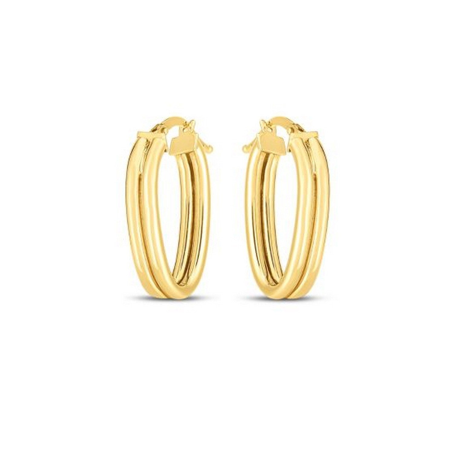 Double Oval Interlocking Hoop Earrings in 14K Yellow Gold