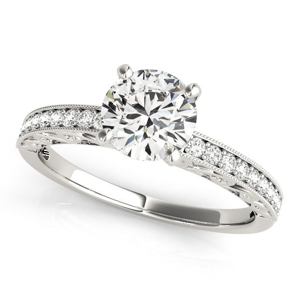 Milgrain Diamond Engagement Ring in 14K White Gold | 1.11 cttw