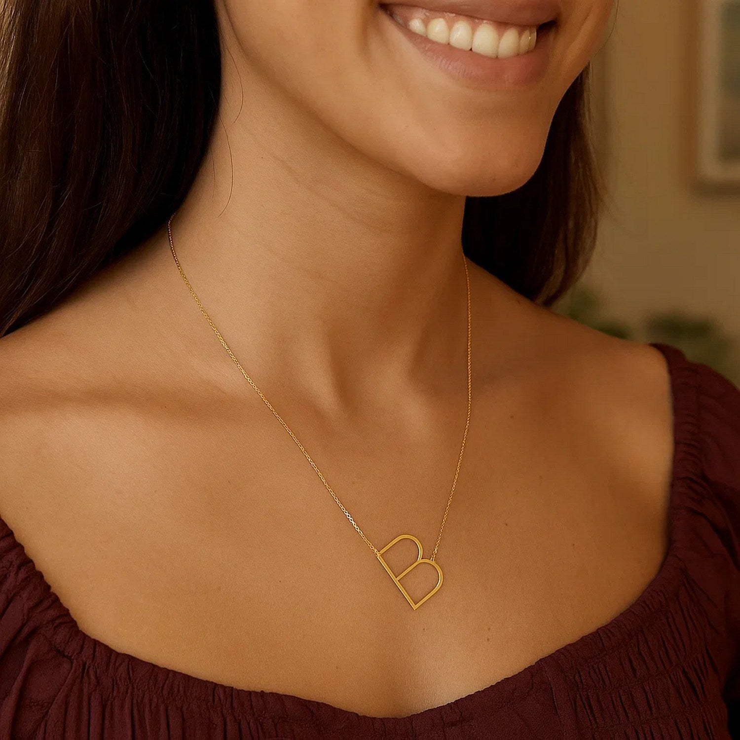 14K Yellow Gold Yours Truly Large Initial B Necklace