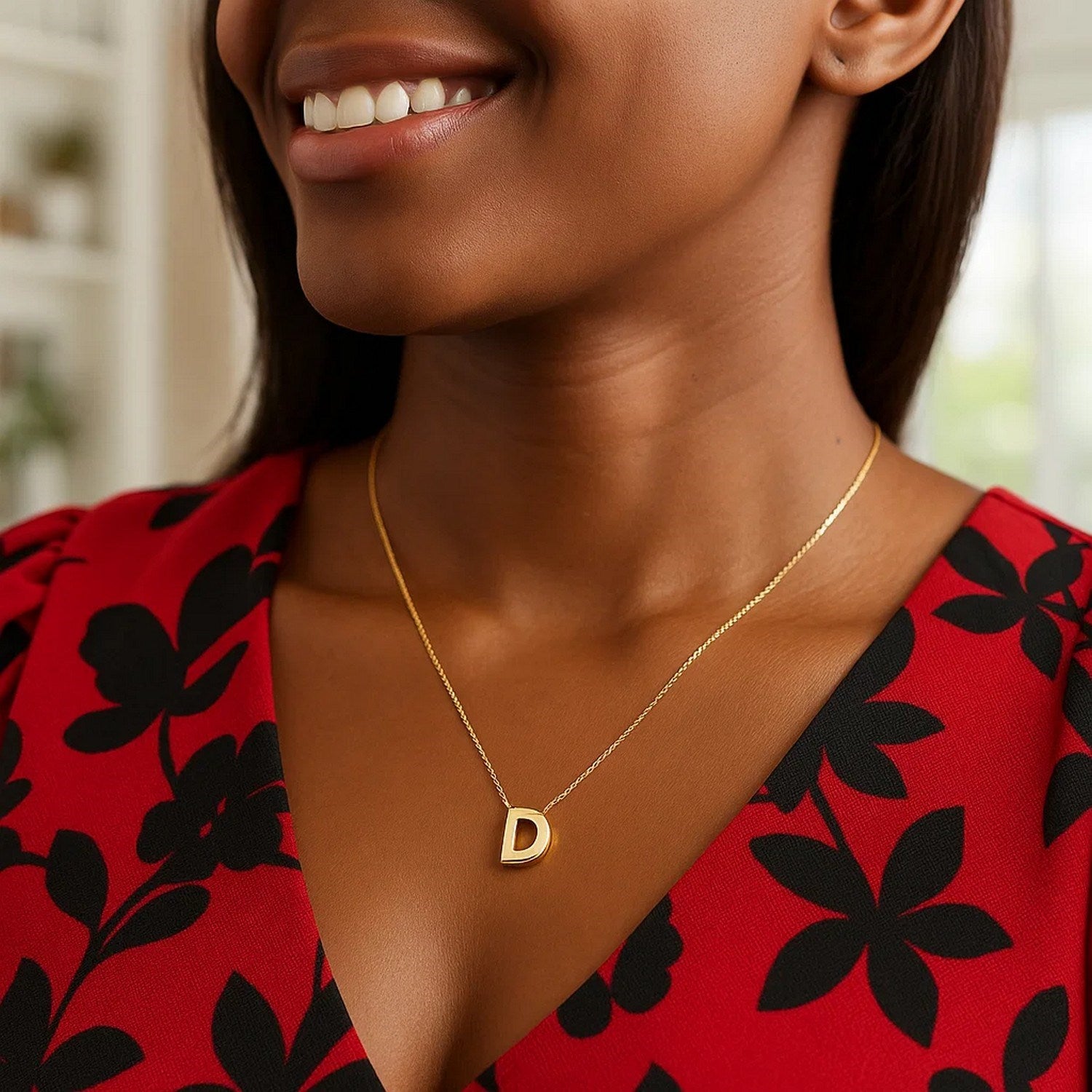 14K Yellow Gold Yours Truly Block Letter Initial D Necklace