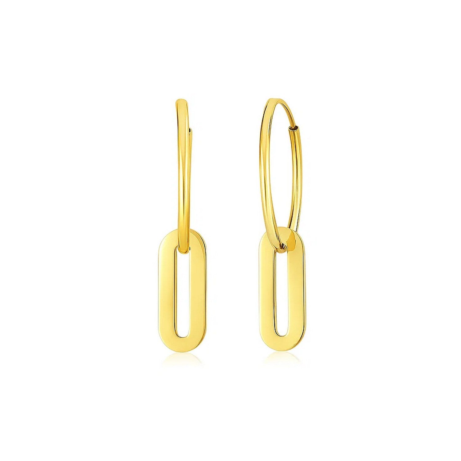 Huggie Hoop Earrings Paperclip Link Drops | 14K Gold