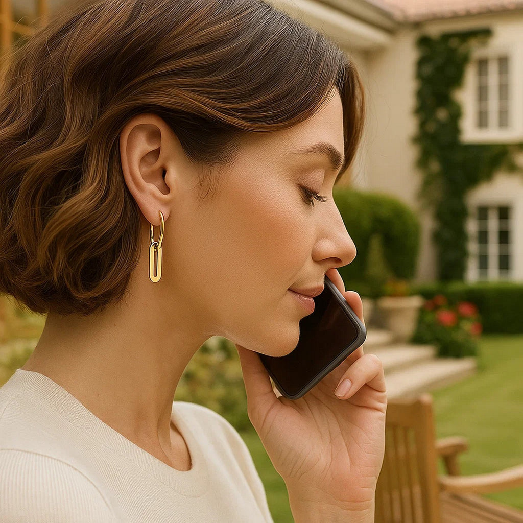 Huggie Hoop Earrings Paperclip Link Drops | 14K Gold