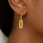 Huggie Hoop Earrings Paperclip Link Drops | 14K Gold