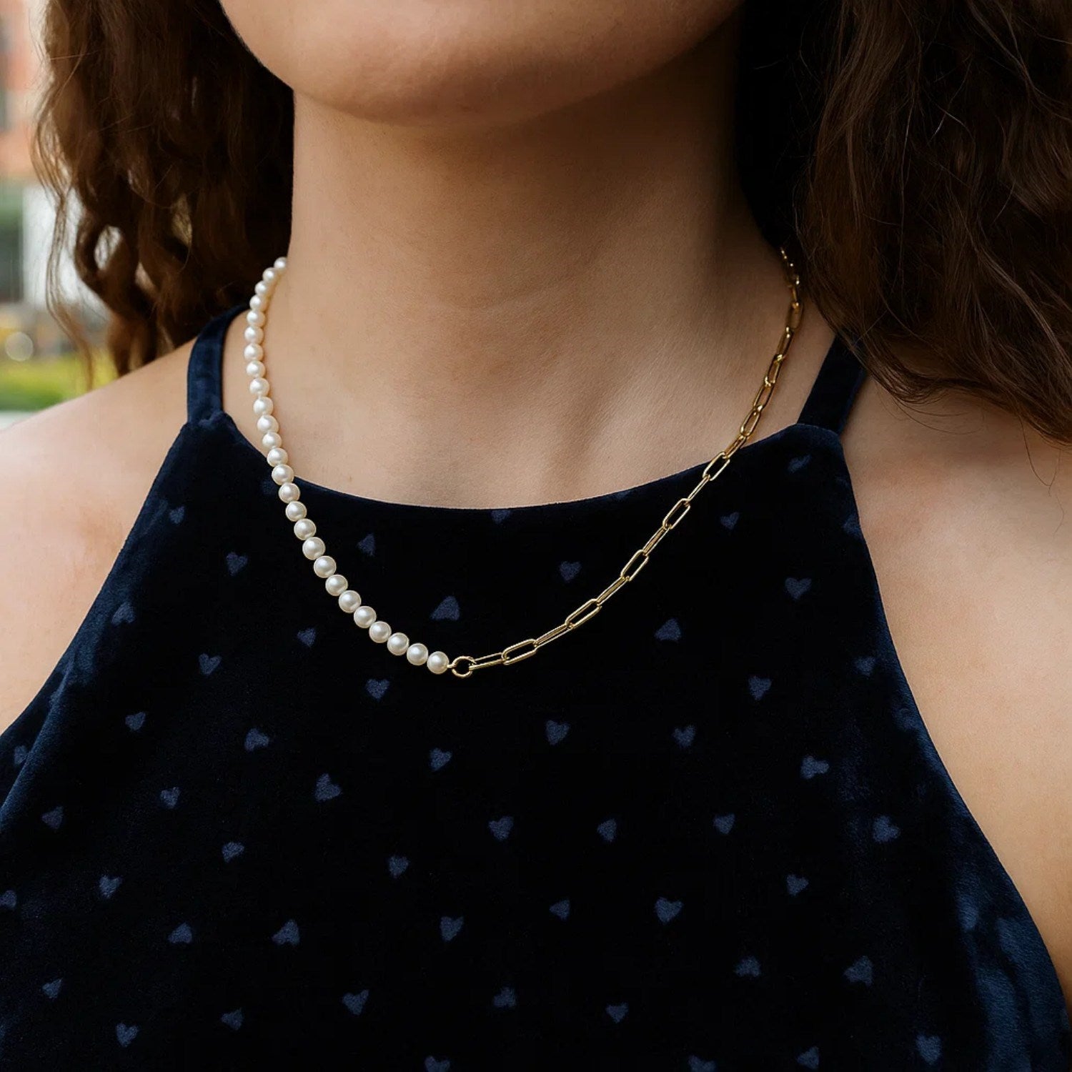 Pearl and Paperclip Necklace