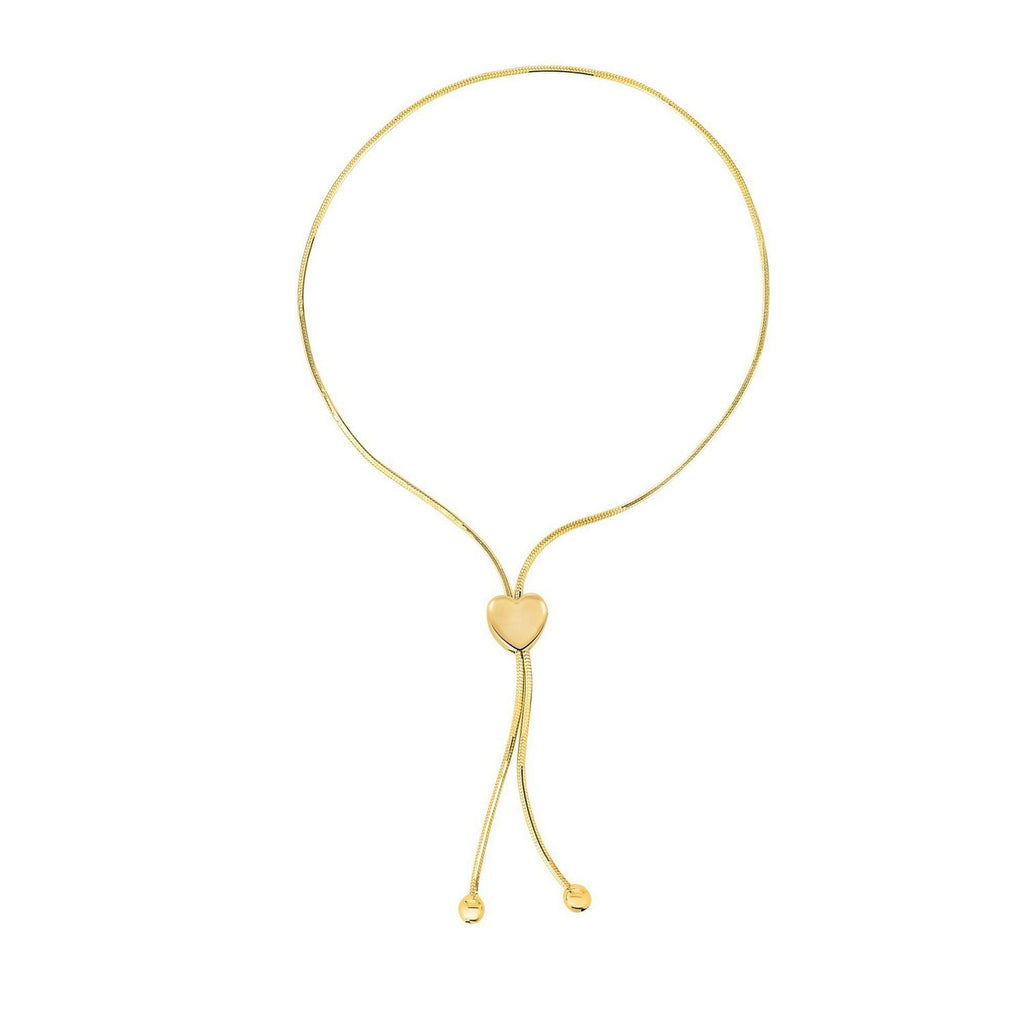 Adjustable Lariat Style Heart Motif Bracelet in 14K Yellow Gold