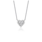 Front view of 14K white gold diamond heart pendant necklace on 16 inch cable chain