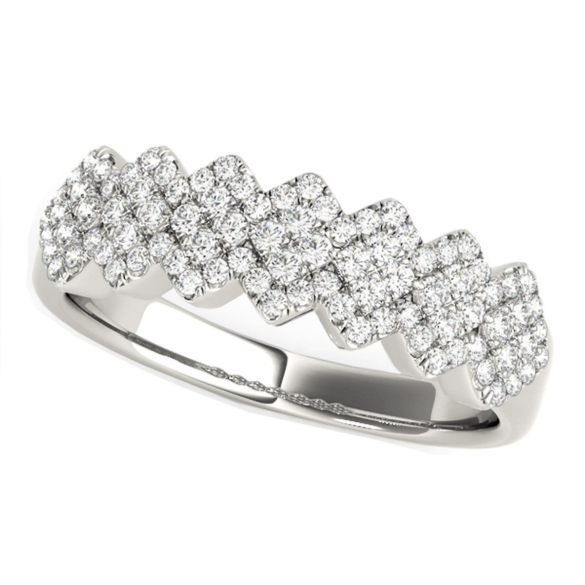 Wide Diagonal Pattern Diamond Ring in 14K White Gold