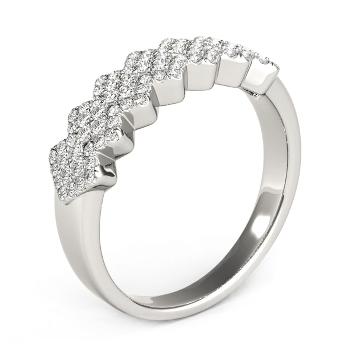 Wide Diagonal Pattern Diamond Ring in 14K White Gold