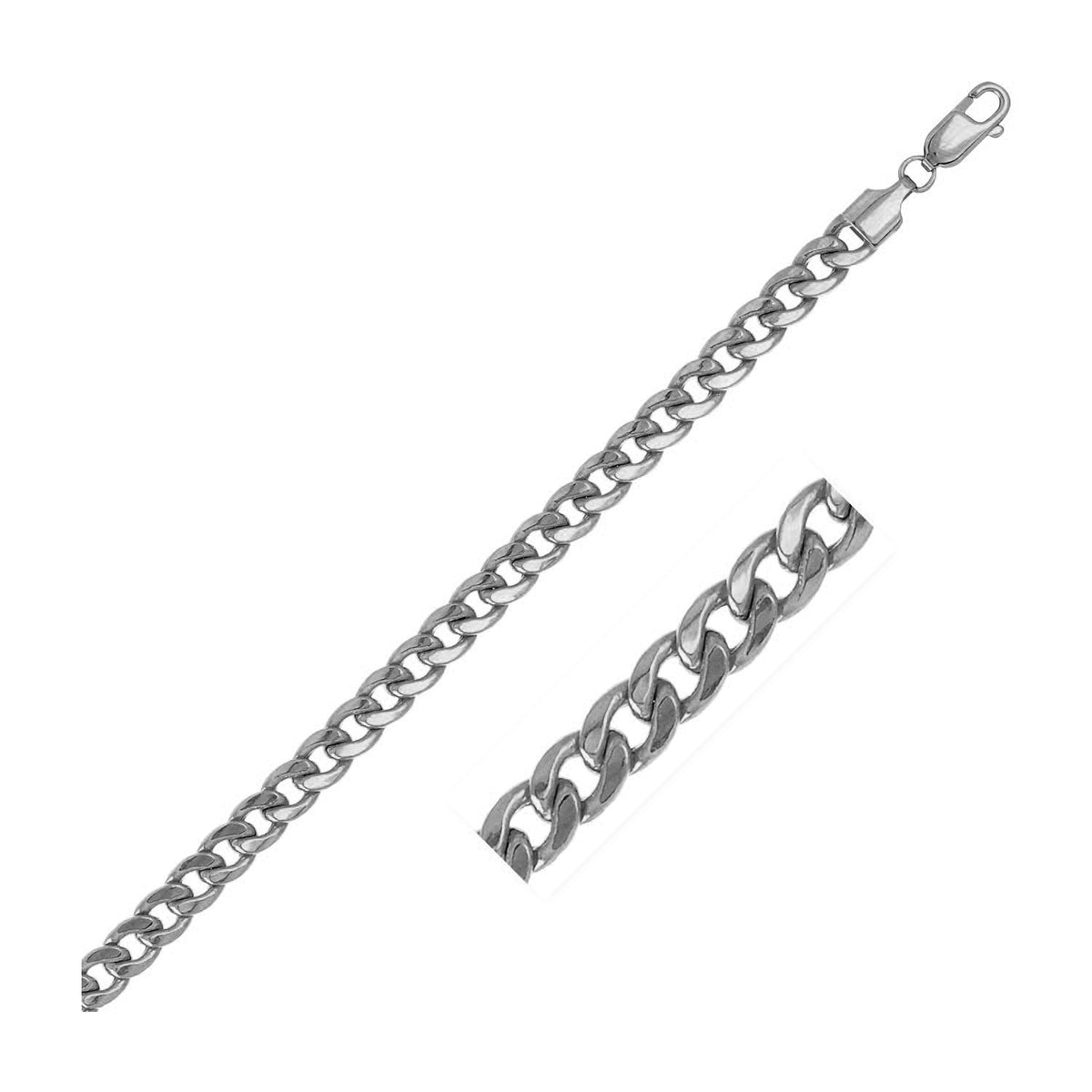 Semi-solid Miami Cuban chain in 14K white gold, 5.50mm, with a close-up of the links