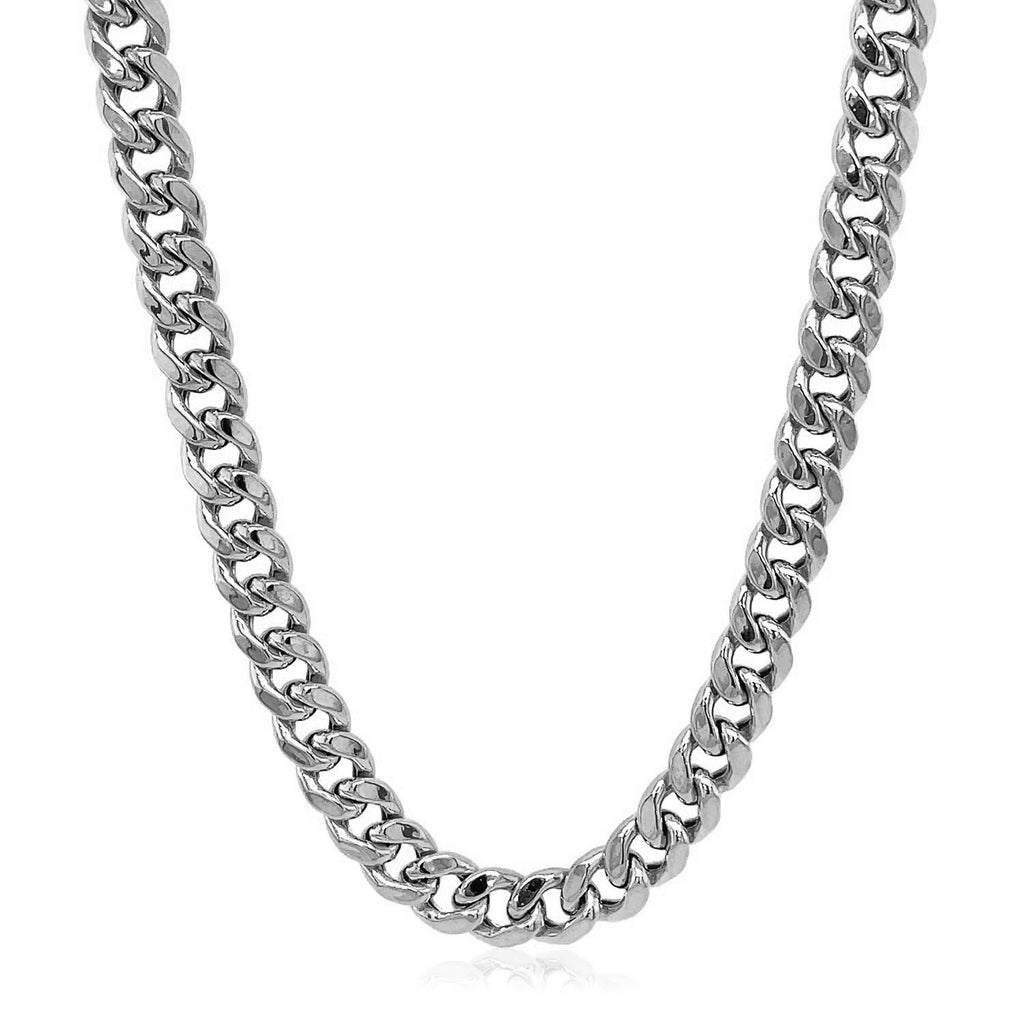 Semi-solid Miami Cuban chain in 14K white gold hanging in a curve