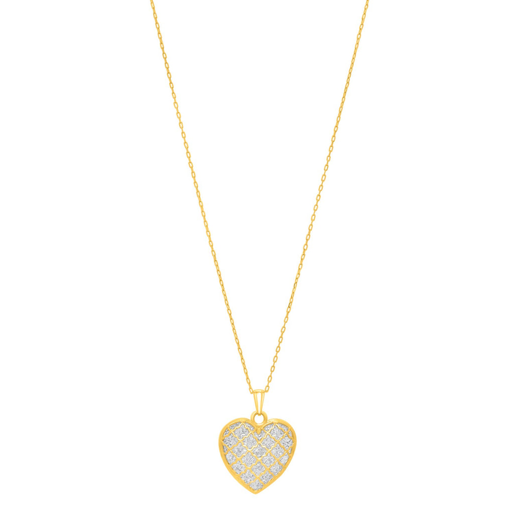 Checkered Heart Necklace in 14K Yellow Gold