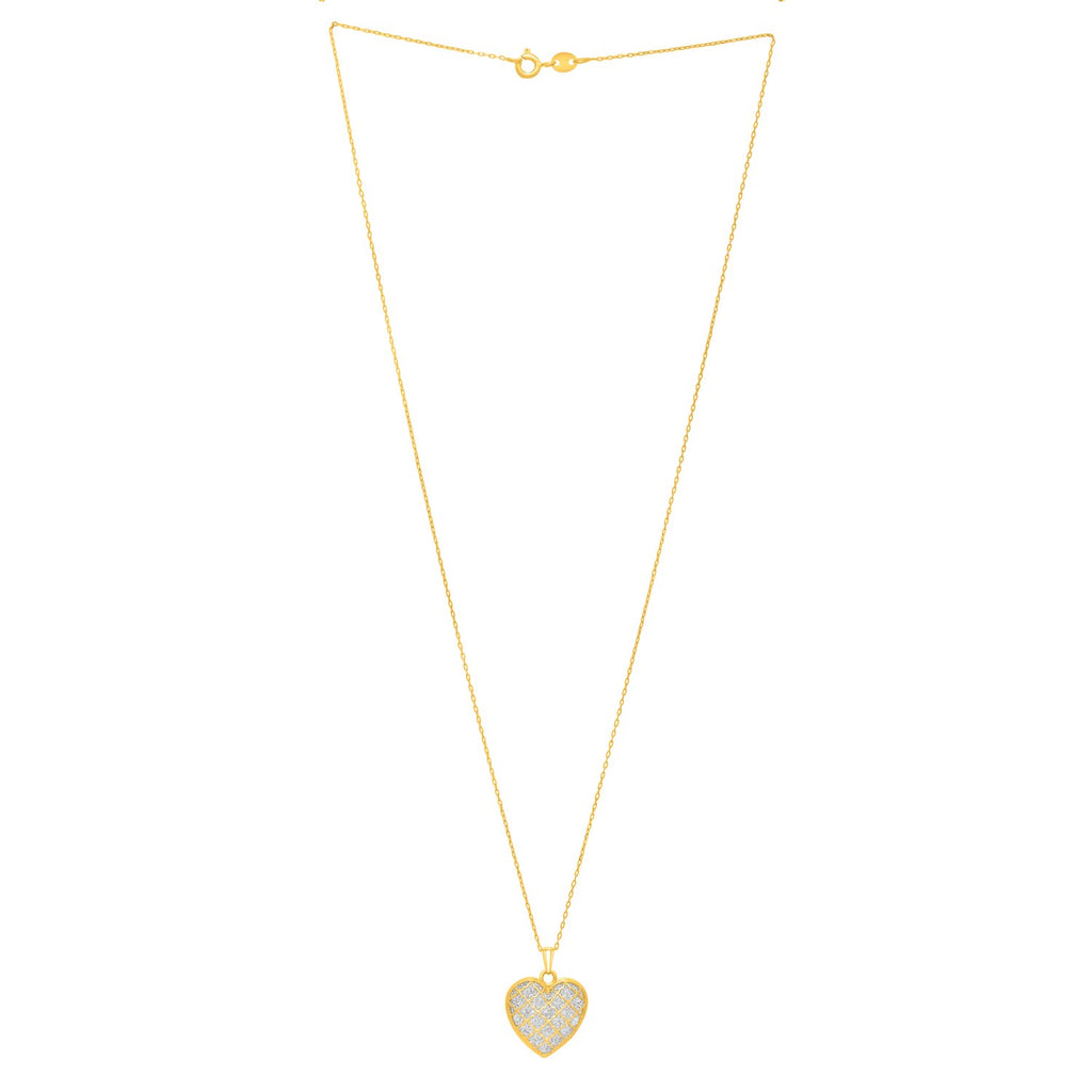Checkered Heart Necklace in 14K Yellow Gold